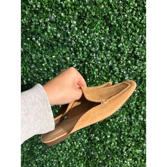 SCHUTZ TAN CARAMEL SUEDE MULE FLAT SZ 6.5B - Picture 1 of 3